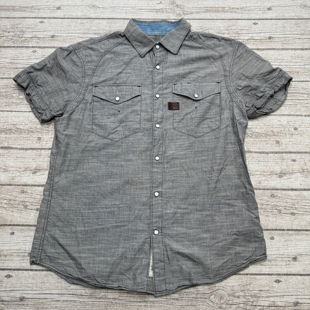 G-Star Raw Shirt Men's XL Gray Pearl Snap Relaxed Short Sleeve Utility Outdoor